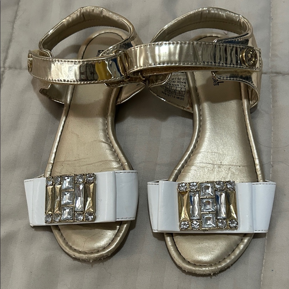 Girls Michael Kors Gold and White Sandals